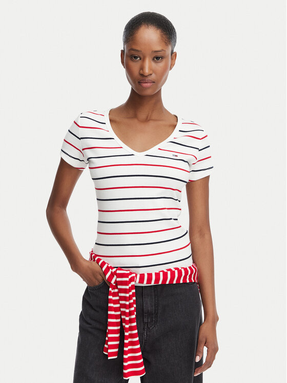 Tommy Jeans Tricou DW0DW17385 Alb Slim Fit