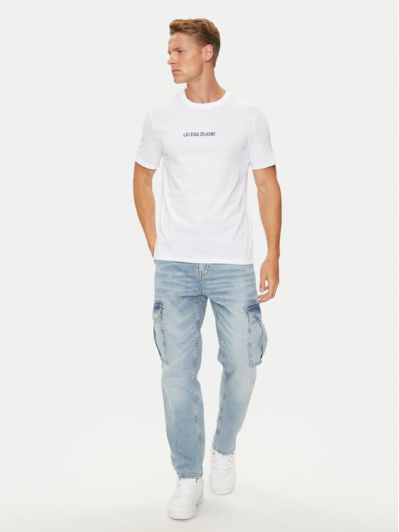 Guess Jeans Guess Jeans T-Shirt M4YI52 K8HM0 Biały Slim Fit
