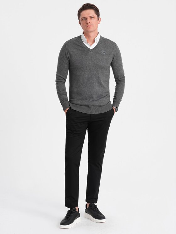 Ombre Ombre Sweter OM-SWSW-0102 Szary Regular Fit