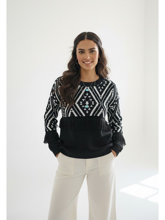 FIGL FIGL Svetr M1265 Černá Regular Fit