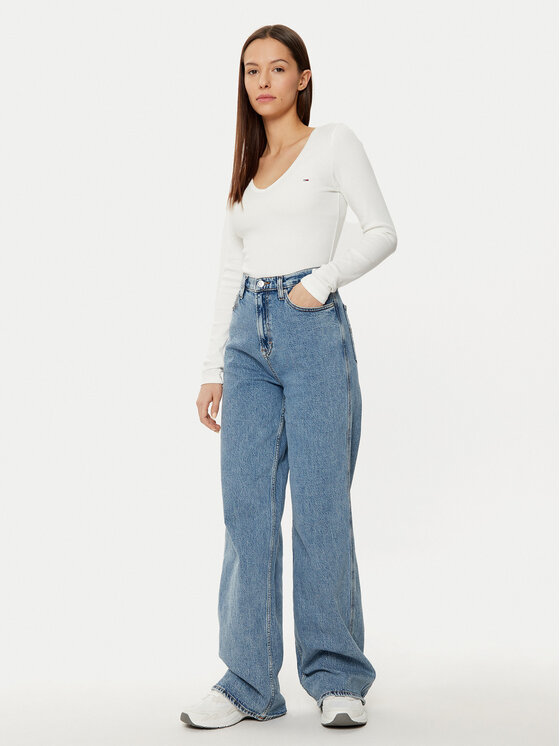 Tommy Jeans Tommy Jeans Bluse Essential DW0DW17990 Écru Slim Fit