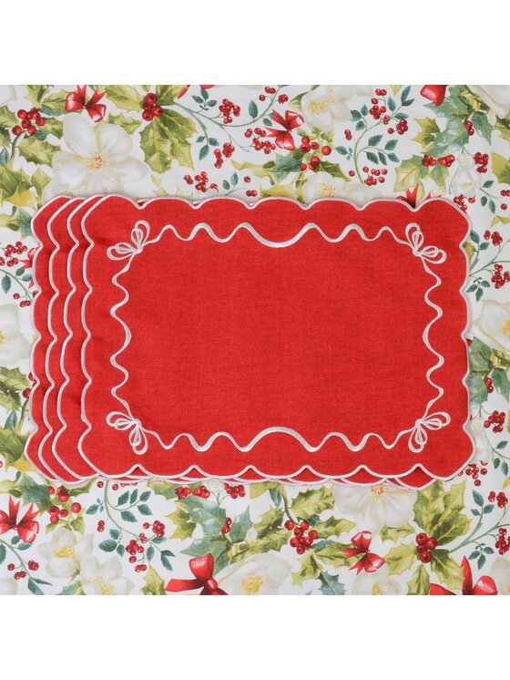 Roseberry Home Roseberry Home Podkładka na stół haftowana White Christmas Bows Czerwony