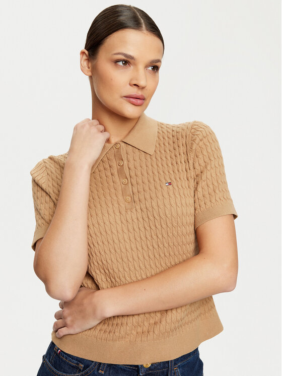 Tommy Hilfiger Tommy Hilfiger Тениска с яка и копчета WW0WW43957 Бежов Regular Fit