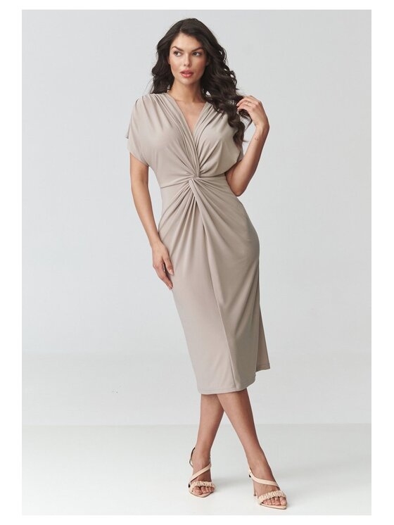 Makadamia Makadamia Sukienka codzienna M938 Beżowy Loose Fit