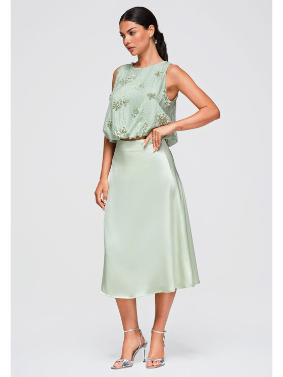 Ombre Ombre Spódnica midi OW-GL-E0011 Zielony Regular Fit