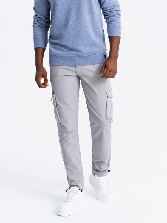 Ombre Ombre Spodnie cargo OM-PACG-0196 Szary Regular Fit