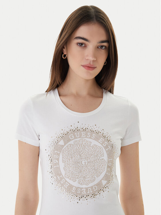 Guess Guess Tricou Camelia W4RI47 J1314 Alb Slim Fit