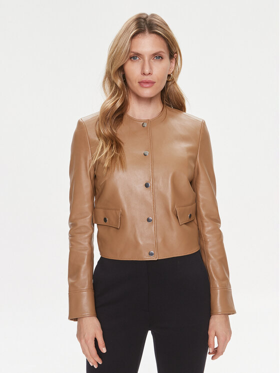 Boss Kožená bunda Samarie 50505500 Béžová Slim Fit