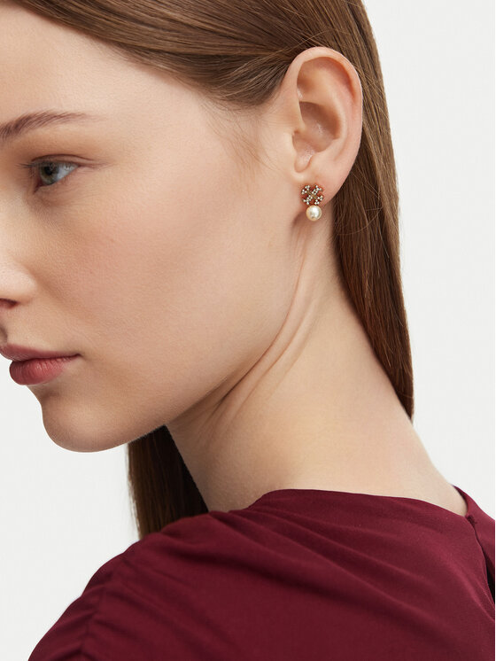 Tory Burch Tory Burch Сережки LOGO AND PEARL STUD EARRINGS 184422 Золотий
