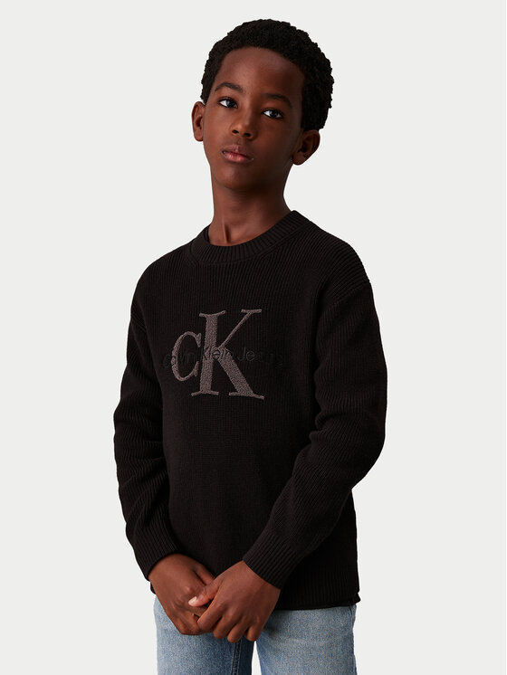 Calvin Klein Jeans Sveter Towelling Ck IB0IB02219 Čierna Regular Fit