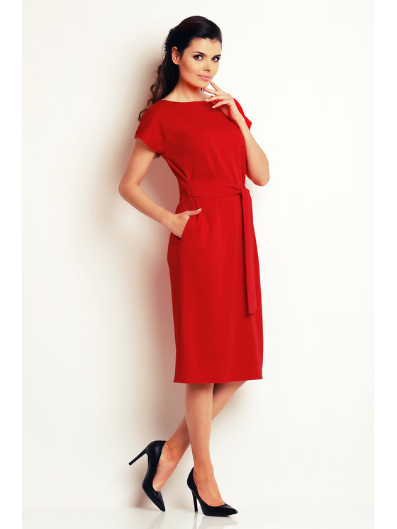Awama Awama Sukienka letnia A142 Czerwony Basic Fit