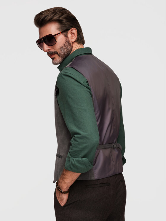 Ombre Ombre Kamizelka V65 Szary Slim Fit