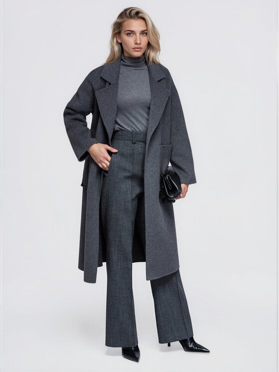 Ombre Ombre Płaszcz przejściowy OW-CT-E0031 Szary ciemny Relaxed Fit