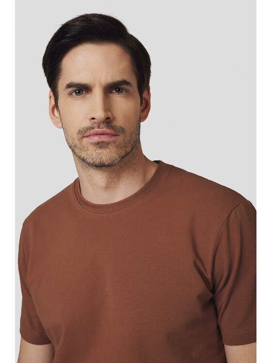 Lancerto Lancerto T-Shirt Koszulka z Bawełną Ciemnobeżowa Jeffrey TS073125000003 Beżowy Regular Fit