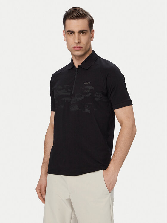 BOSS Tricou polo Pl Globe Pattern 50559010 Negru Regular Fit