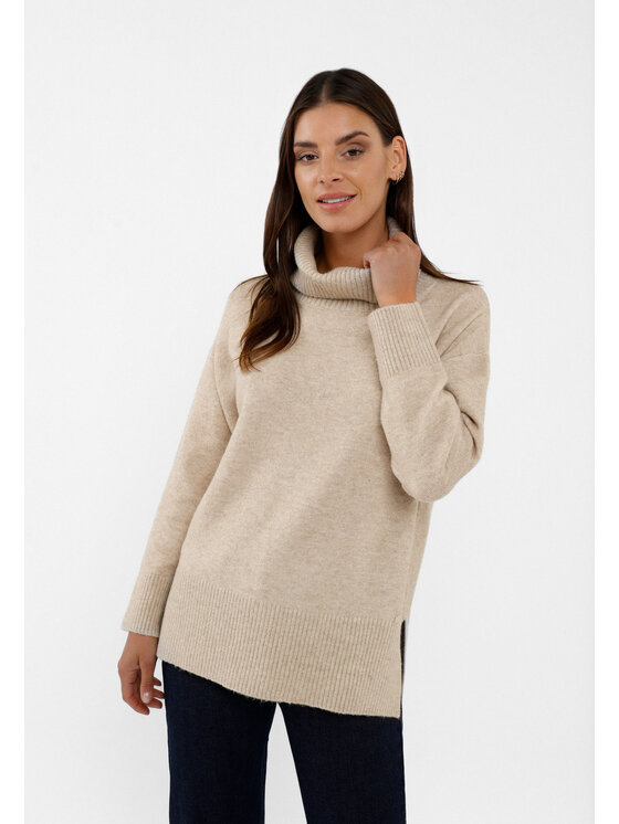 Volcano Volcano Sweter S-HEBE Beżowy Regular Fit