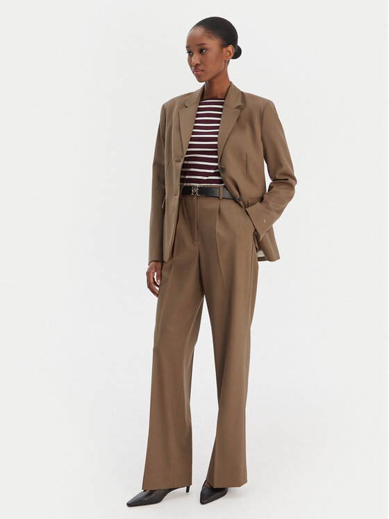 Tommy Hilfiger Tommy Hilfiger Bavlnené nohavice Timeless WW0WW48801 Béžová Wide Leg