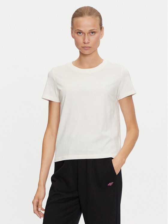 4F 4F T-Shirt 4FWAW24TTSHF1650 Εκρού Regular Fit
