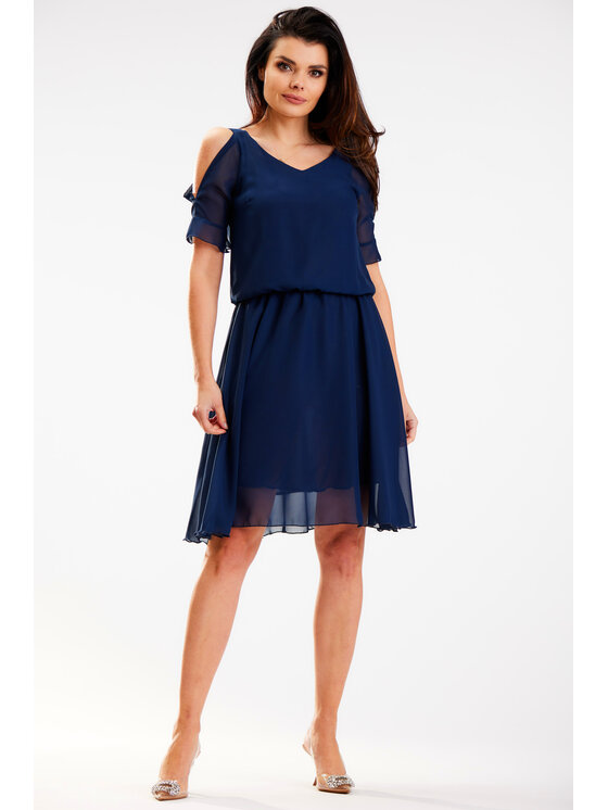 Awama Awama Sukienka letnia A572 Granatowy Basic Fit