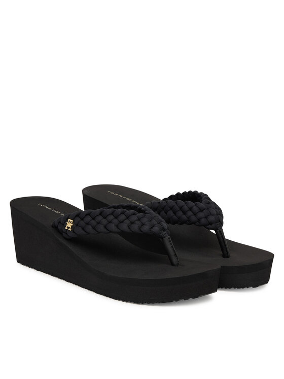 Tommy Hilfiger Tommy Hilfiger Čības uz pirksta Th Wedge Braided Summer Sandal FW0FW09198 Melns