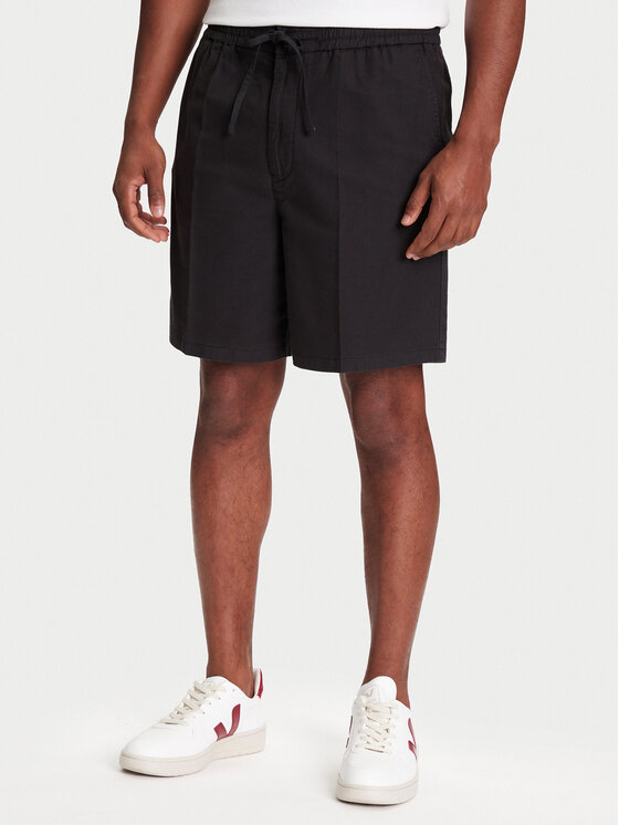 Mustang Mustang Pantaloncini di tessuto Linen 1016459 Nero Loose Fit