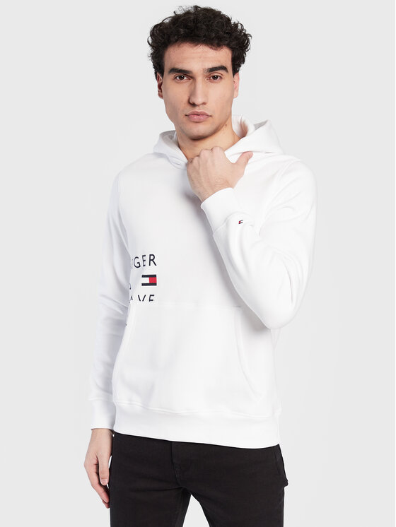 Tommy Hilfiger Bluză Off Placement Text MW0MW29303 Alb Regular Fit