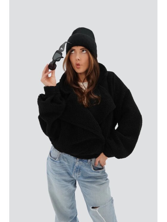 Chiara Wear Chiara Wear Kurtka damska Marynarka ze sztucznego baranka TEDDY Czarny Oversize
