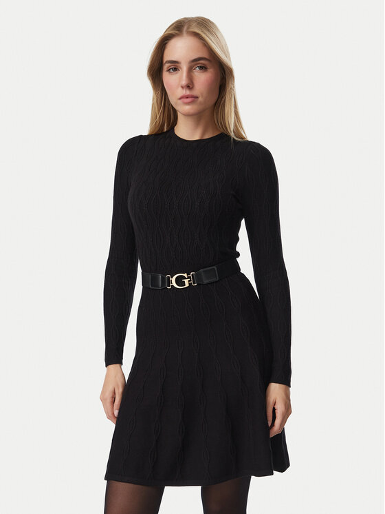 Guess Guess Pletena obleka W6BK64 Z1569 Črna Regular Fit
