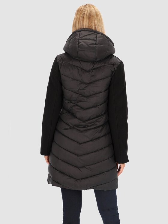 Perso Perso Prechodný kabát flauszowa z kapturem Čierna Regular Fit