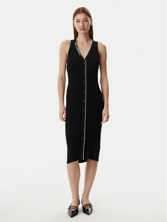 KARL LAGERFELD KARL LAGERFELD Kootud kleit B2W13004 Must Slim Fit