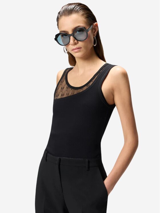 PINKO PINKO Top CUPBOARD CANOTTA COSTINA + PIZ Nero Regular Fit