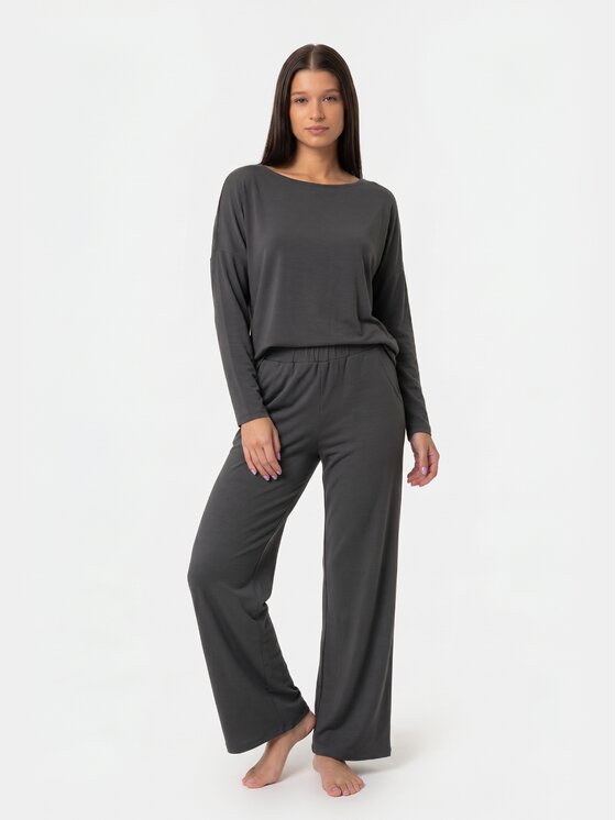 BASICLO BASICLO Longsleeve W-2309-690 Szary ciemny Oversize