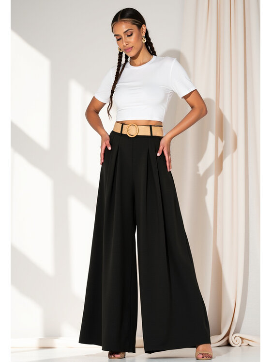 FIGL FIGL Kalhoty z materiálu M1160 Černá Loose Fit