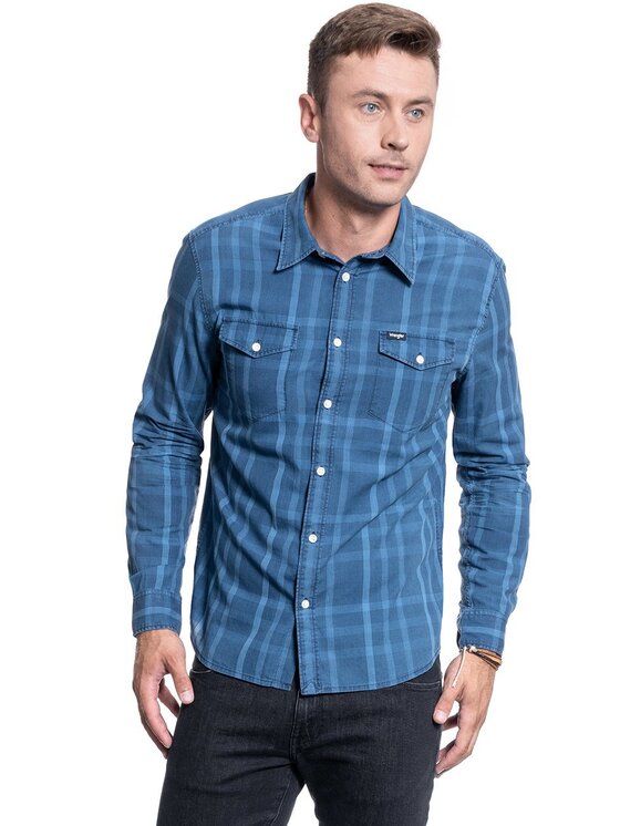 Wrangler Wrangler Camicia LS 2KT FLAP SHIRT Blu Regular Fit