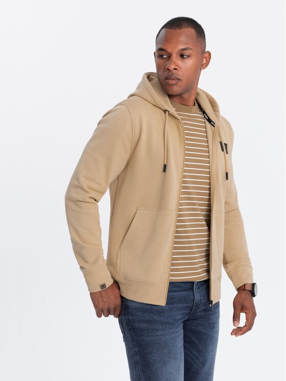 Ombre Ombre Mikina OM-SSZP-0140 Béžová Regular Fit
