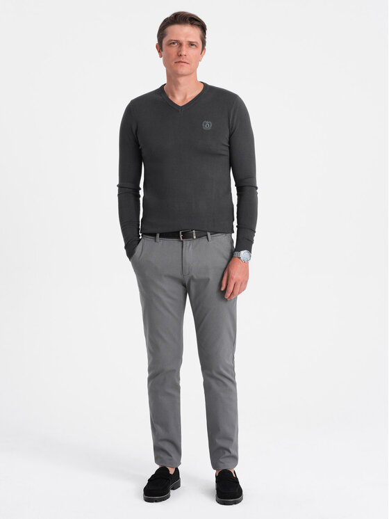 Ombre Ombre Sweter OM-SWBS-0107 Szary Regular Fit
