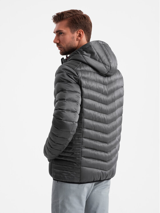 Ombre Ombre Kurtka zimowa OM-JALP-0180 Szary Regular Fit