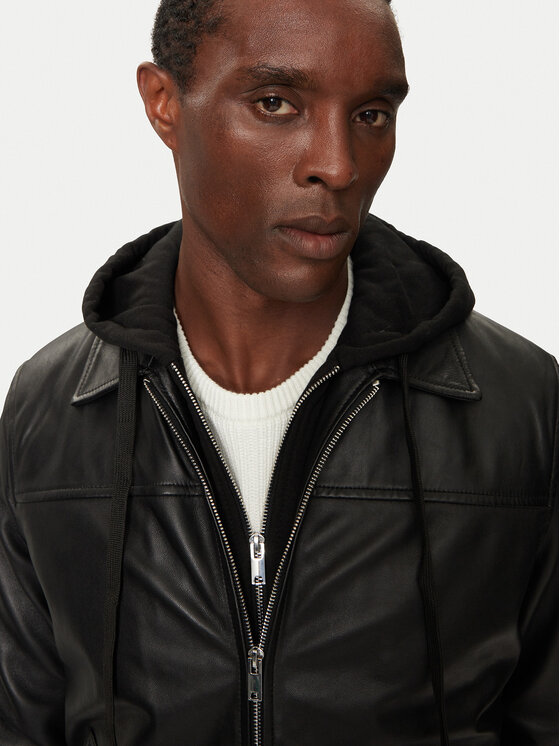 Serge Pariente Serge Pariente Lederjacke Amos Hood Schwarz Regular Fit