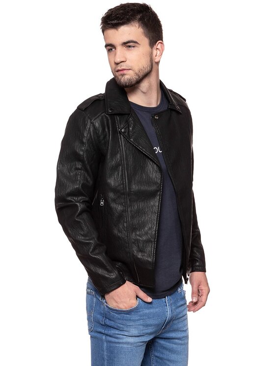 Wrangler Wrangler Giacca di pelle PU LEATHER Nero Slim Fit