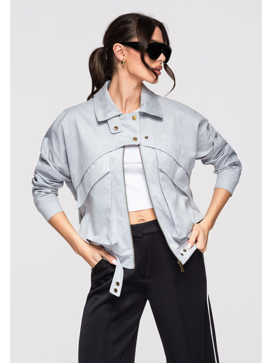 Ombre Ombre Kurtka bomber OW-JAFL-0122 Błękitny Regular Fit