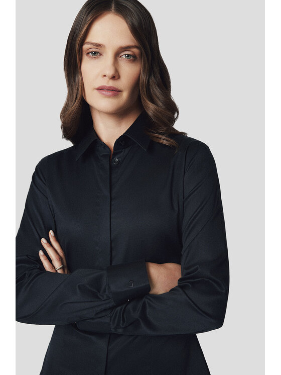 Lancerto Lancerto Koszula Koszula Damska Czarna z Bawełną Celebrian Slim KO073224000071 Czarny Slim Fit