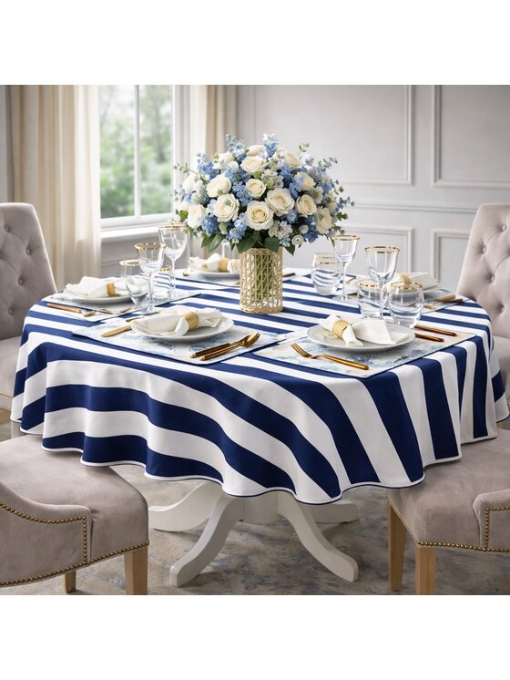 Roseberry Home Roseberry Home Obrus w niebiesko-kremowe pasy Dandy Navy Blue Niebieski