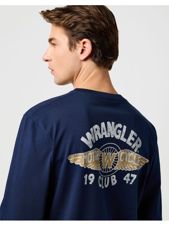 Wrangler Wrangler T-Shirt LS AMERICANA TEE Granatowy Regular Fit