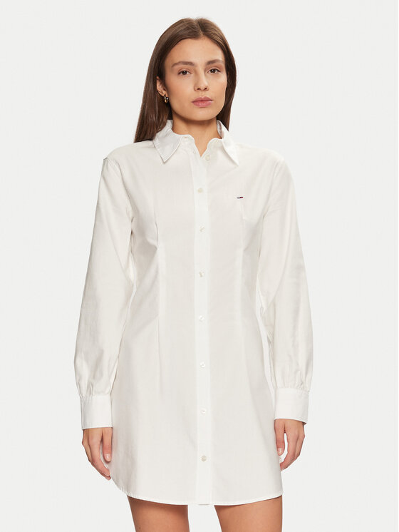 Tommy Jeans Tommy Jeans Rochie tip cămașă DW0DW20471 Alb Regular Fit