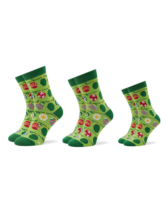 Set de 3 perechi de șosete medii unisex Rainbow Socks Xmas Balls Verde