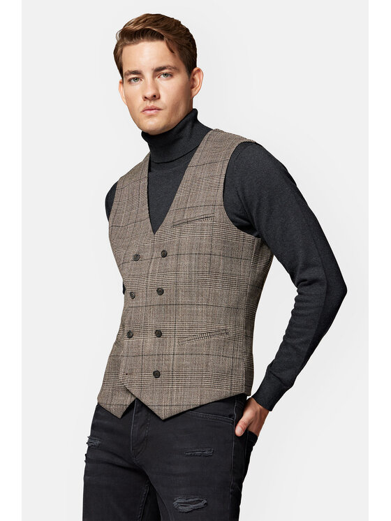 Lancerto Lancerto Kamizelka Cropton KA131223000015 Brązowy Slim Fit