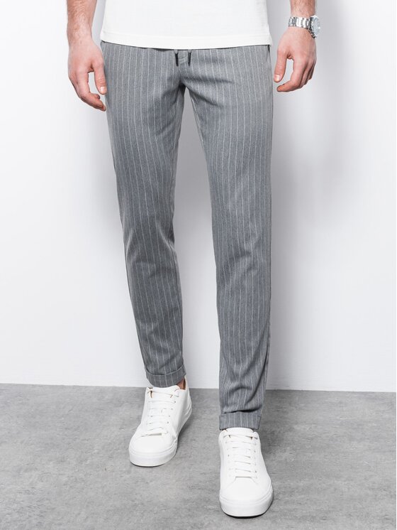 Ombre Ombre Úpletové kalhoty OM-PACP-0130 Šedá Regular Fit