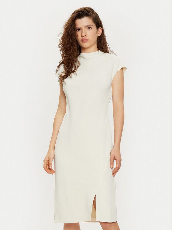 Calvin Klein Calvin Klein Rochie de zi Heavy Crepe Ss Bodycon Dress K20K208091 Alb Slim Fit