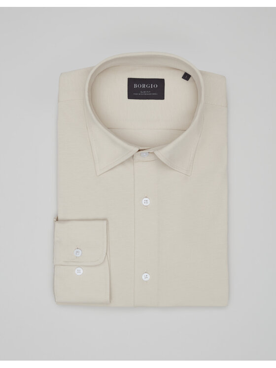 Borgio Borgio Koszula moncalvo_00635_bz1 Beżowy Slim Fit