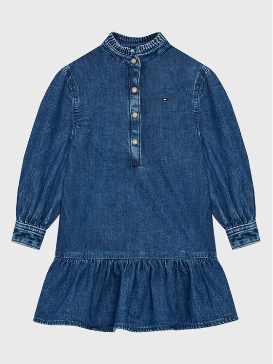 Tommy Hilfiger Džínsové šaty Denim Frill Collar KG0KG07026 D Modrá Regular Fit